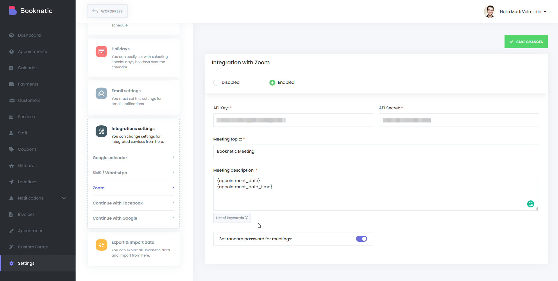 Booknetic - Integration with Zoom