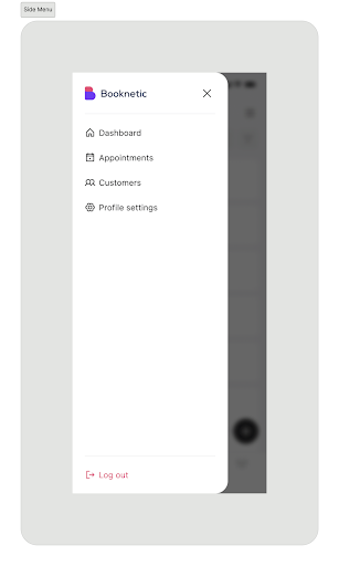 mobile menu from Booknetic mobile app