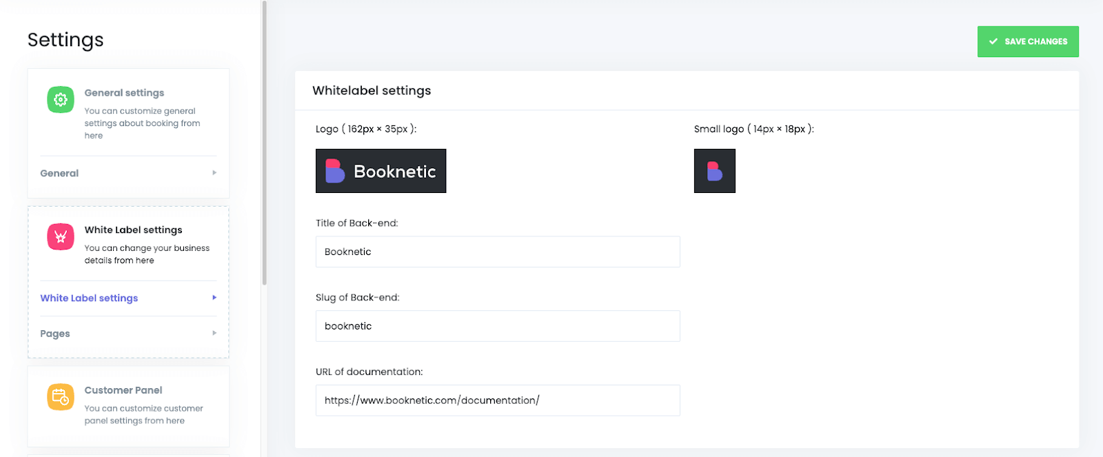 white labeling settings in booknetic