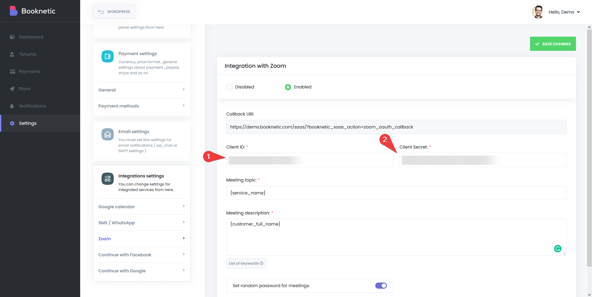 Integrating Zoom to Booknetic SaaS
