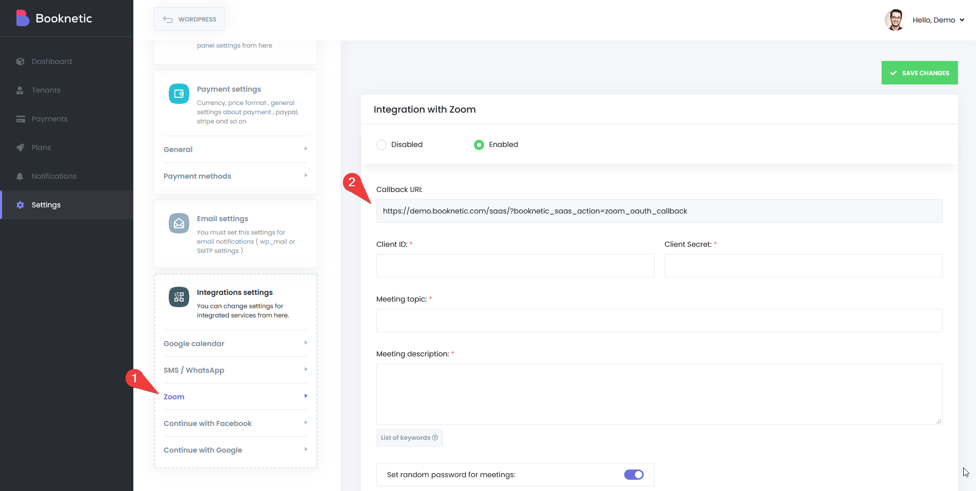 Integrating Zoom to Booknetic SaaS