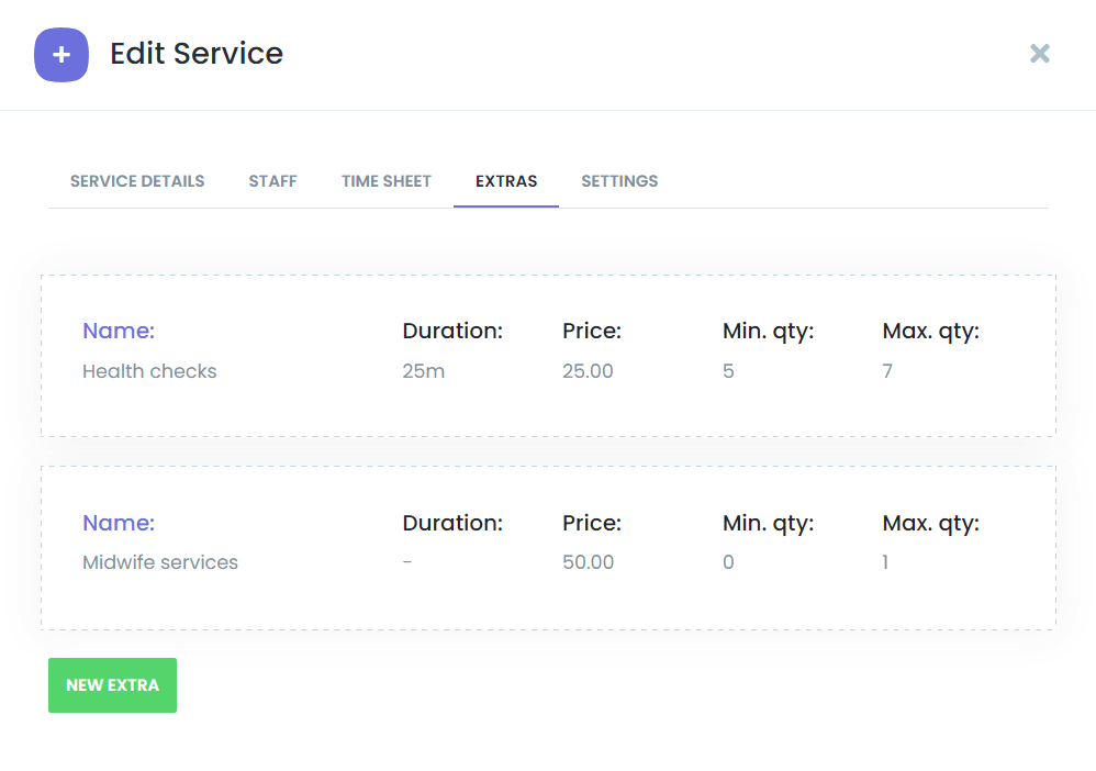 minimum and maximum required for extra services