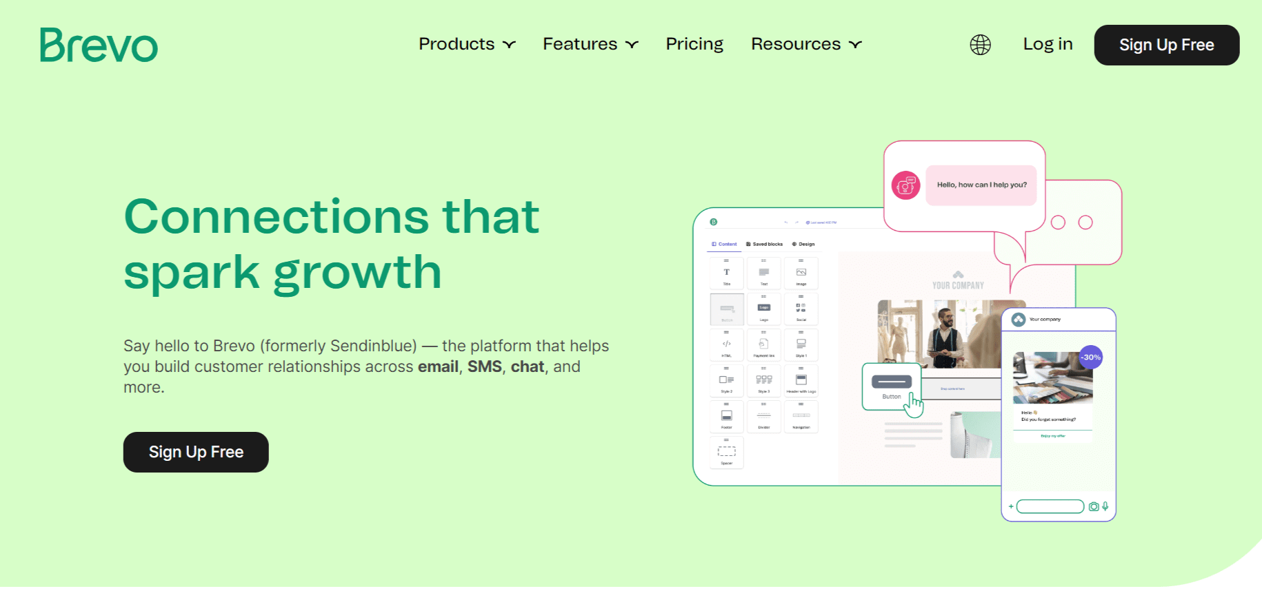Screenshot der Homepage des Newsletter-Plugins Brevo