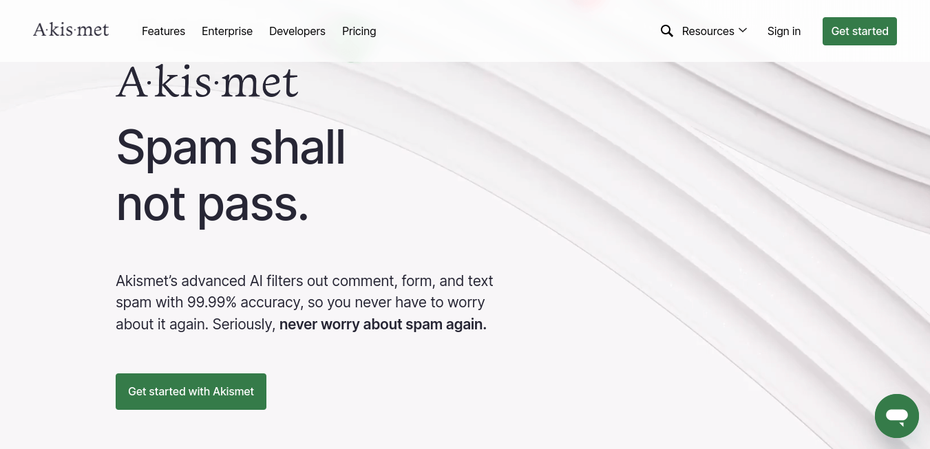 Akismet Screenshot von der Website