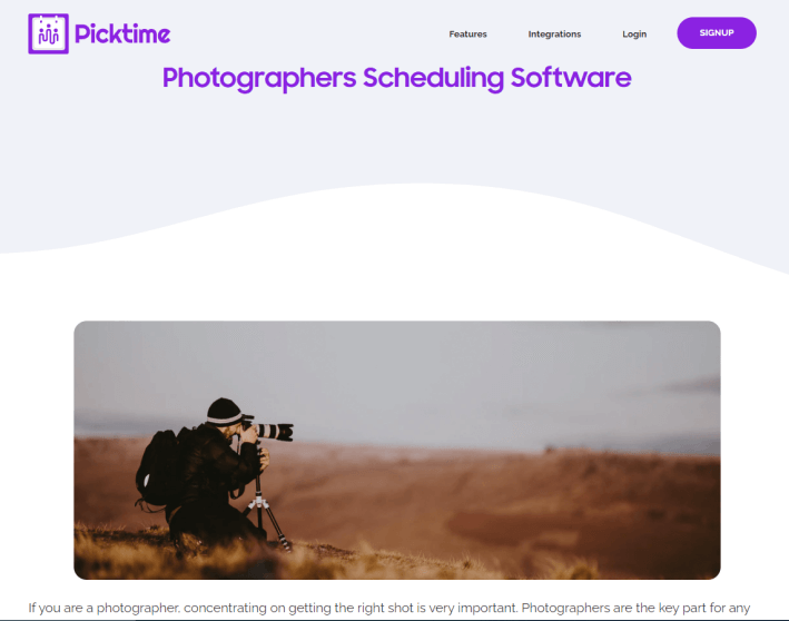 kostenlose Buchungssoftware für Fotografie Picktime