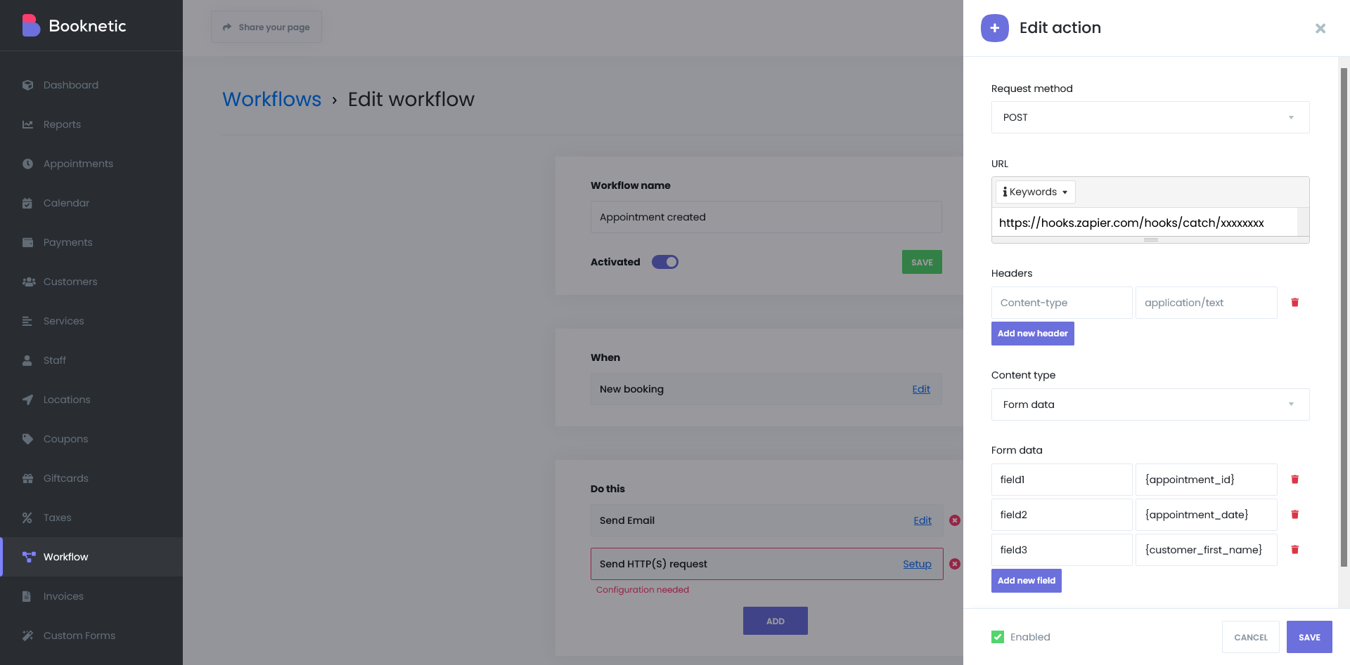 Wordpress appointment booking plugin with Webhook - Booknetic