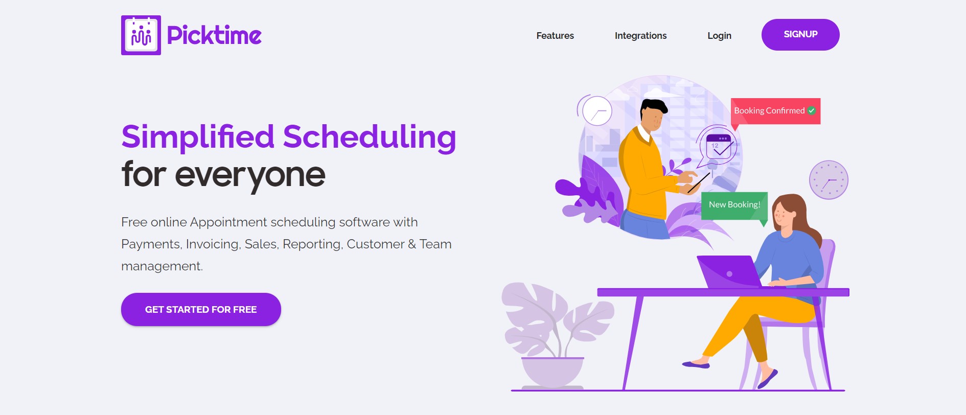 Picktime cleaning service booking software