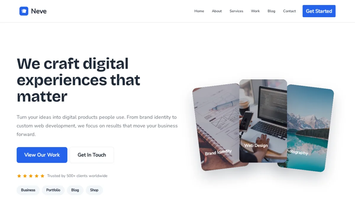Neve fast free WordPress theme for coaching websites