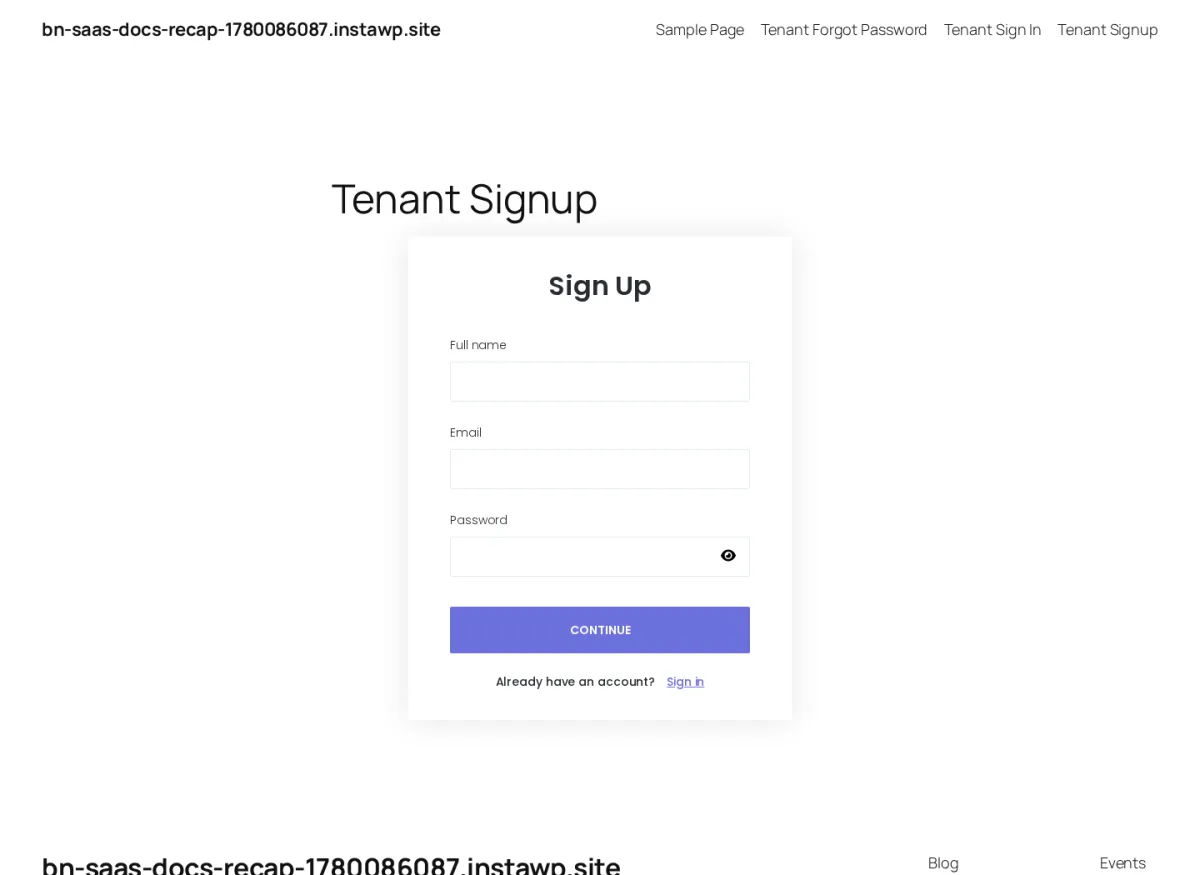Tenant signup page