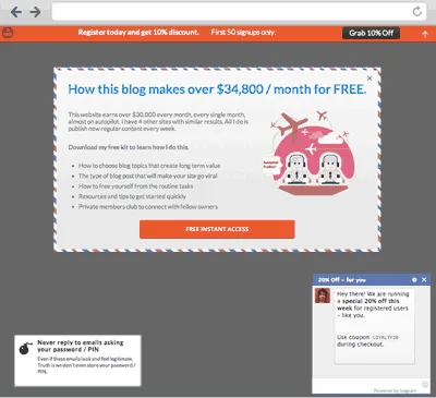 Icegram Express campaign types overview showing popup, toast notification, action bar, and inline message examples