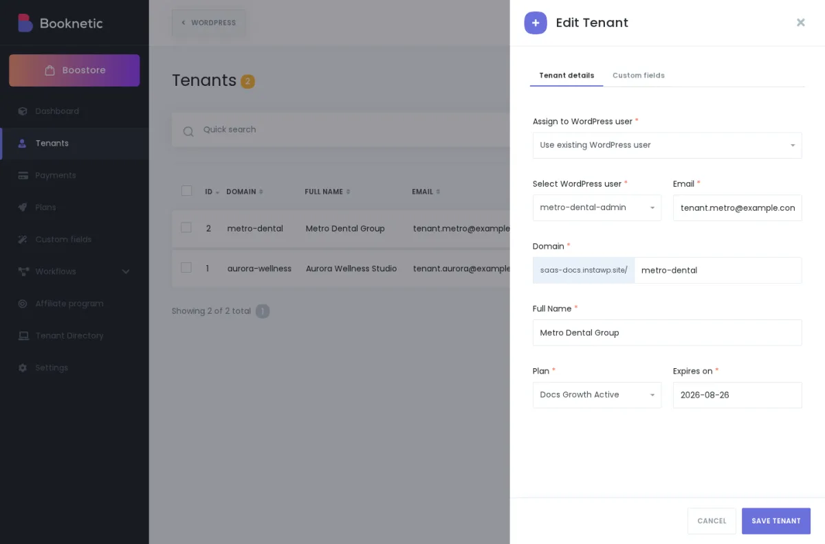 Edit Tenant form