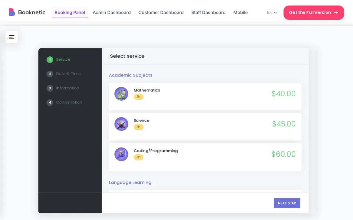 Booknetic WordPress appointment booking plugin front-end booking widget