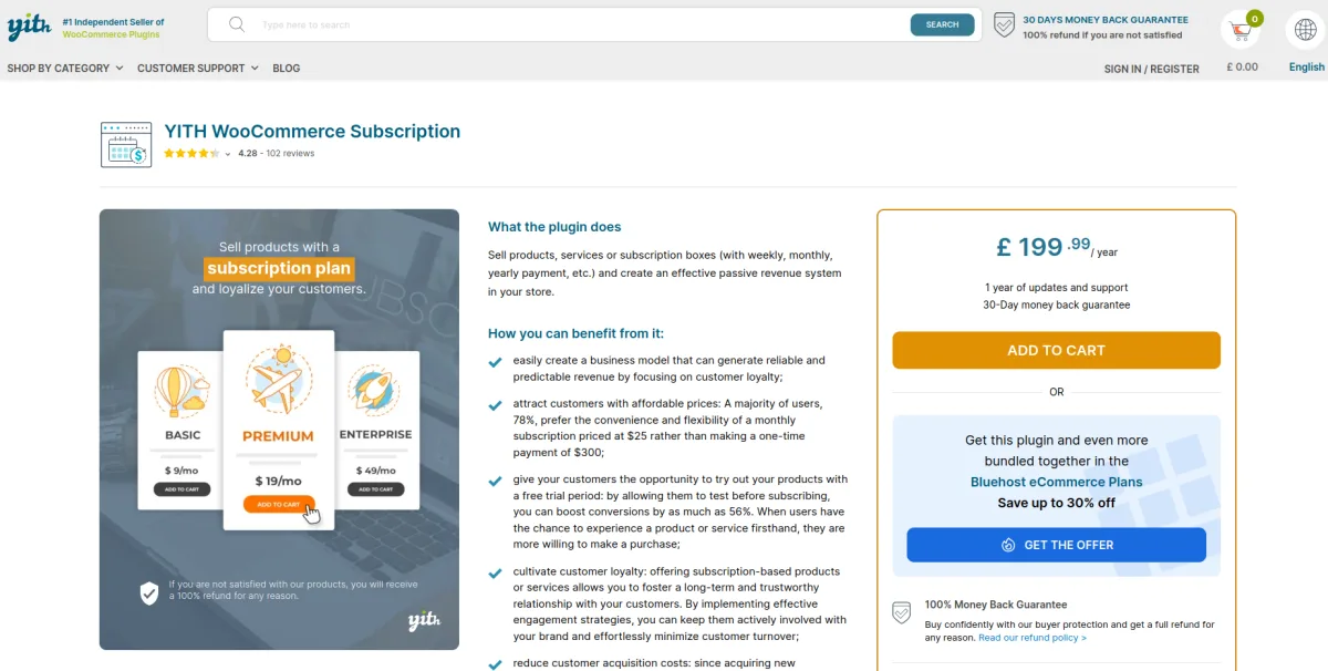 YITH WooCommerce Subscription interface