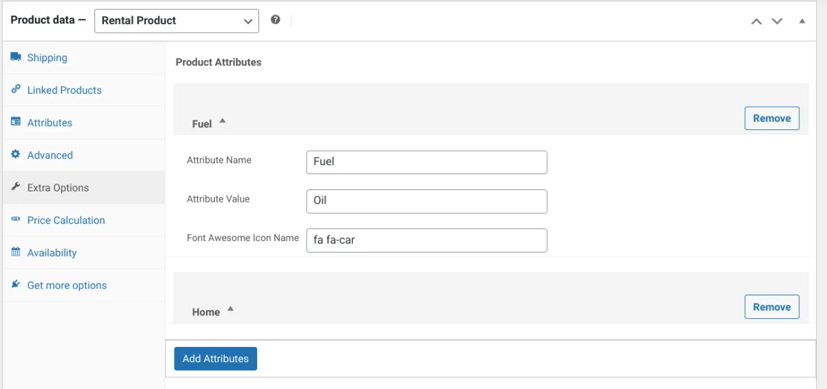 RnB WooCommerce Rental plugin front-end product page with booking attributes and price calculation