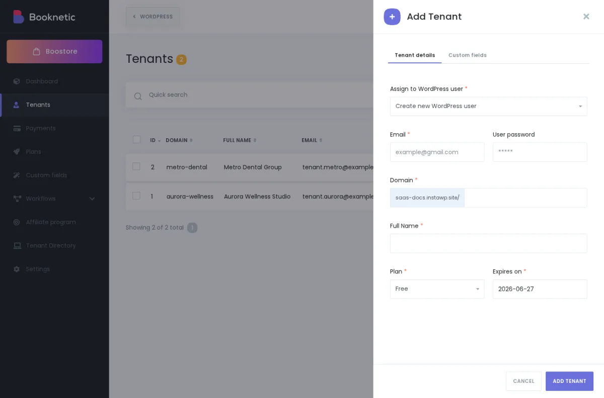 Add Tenant form