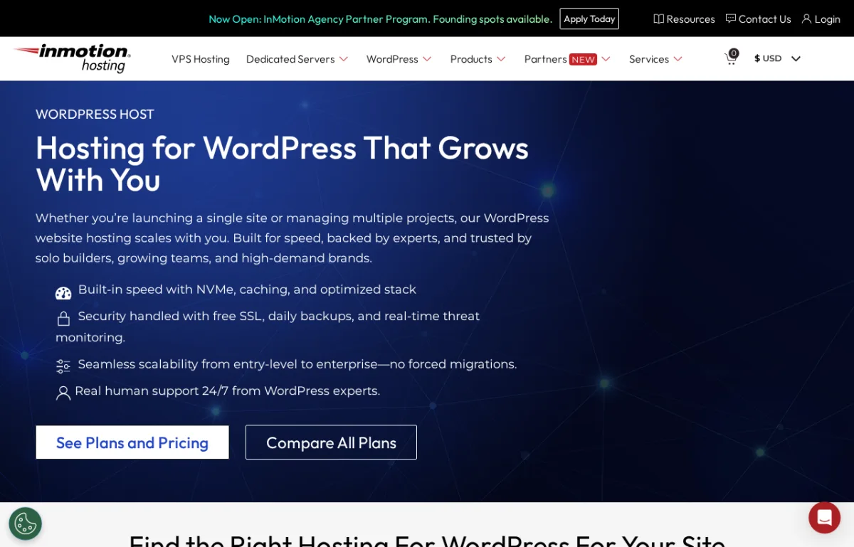 Página de hosting WordPress de InMotion