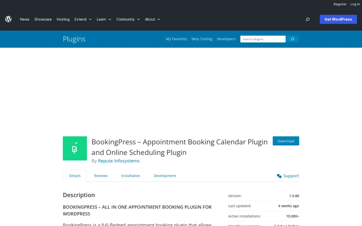 BookingPress WordPress appointment booking plugin listing