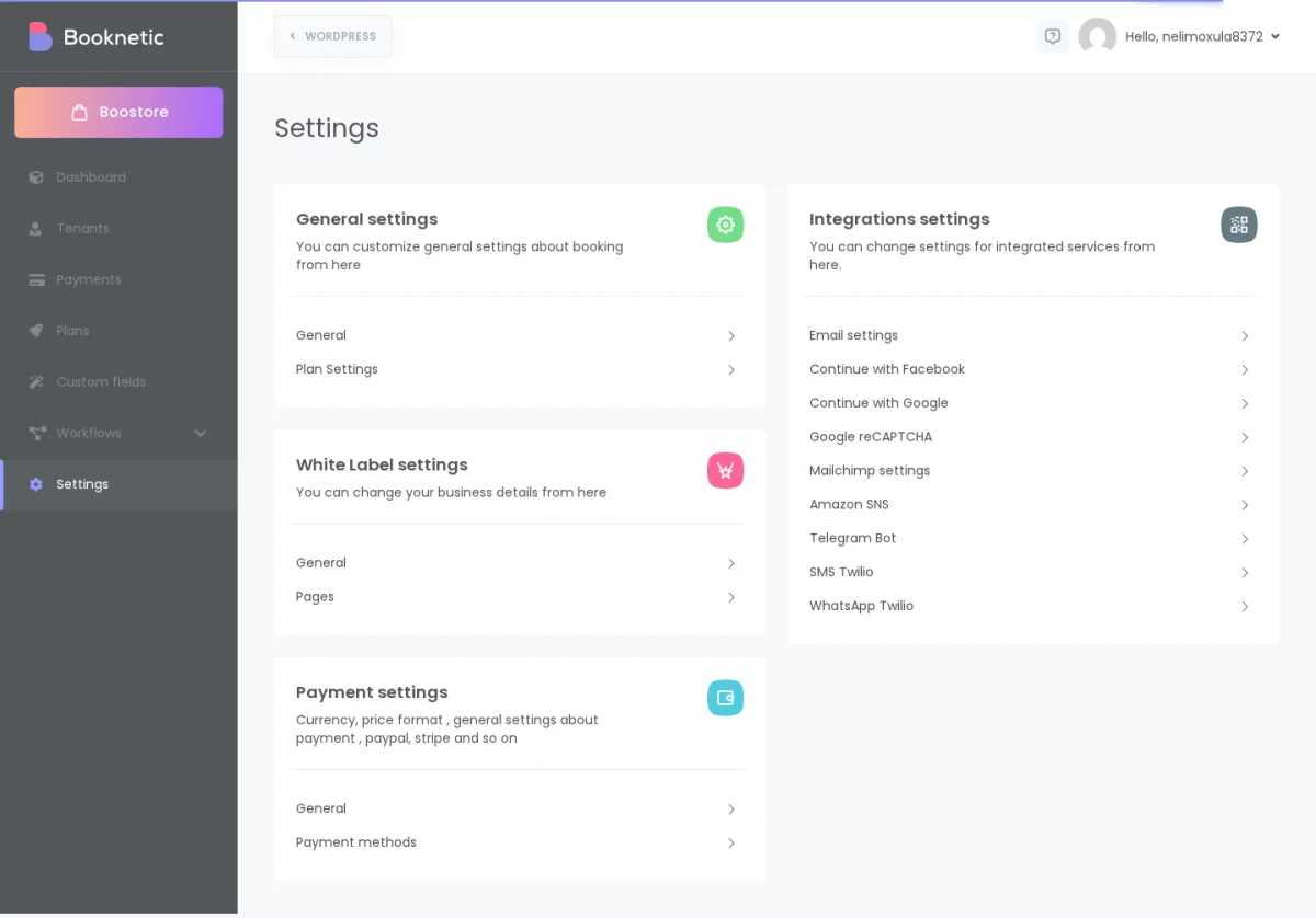 Booknetic SaaS Telegram Bot settings entry point