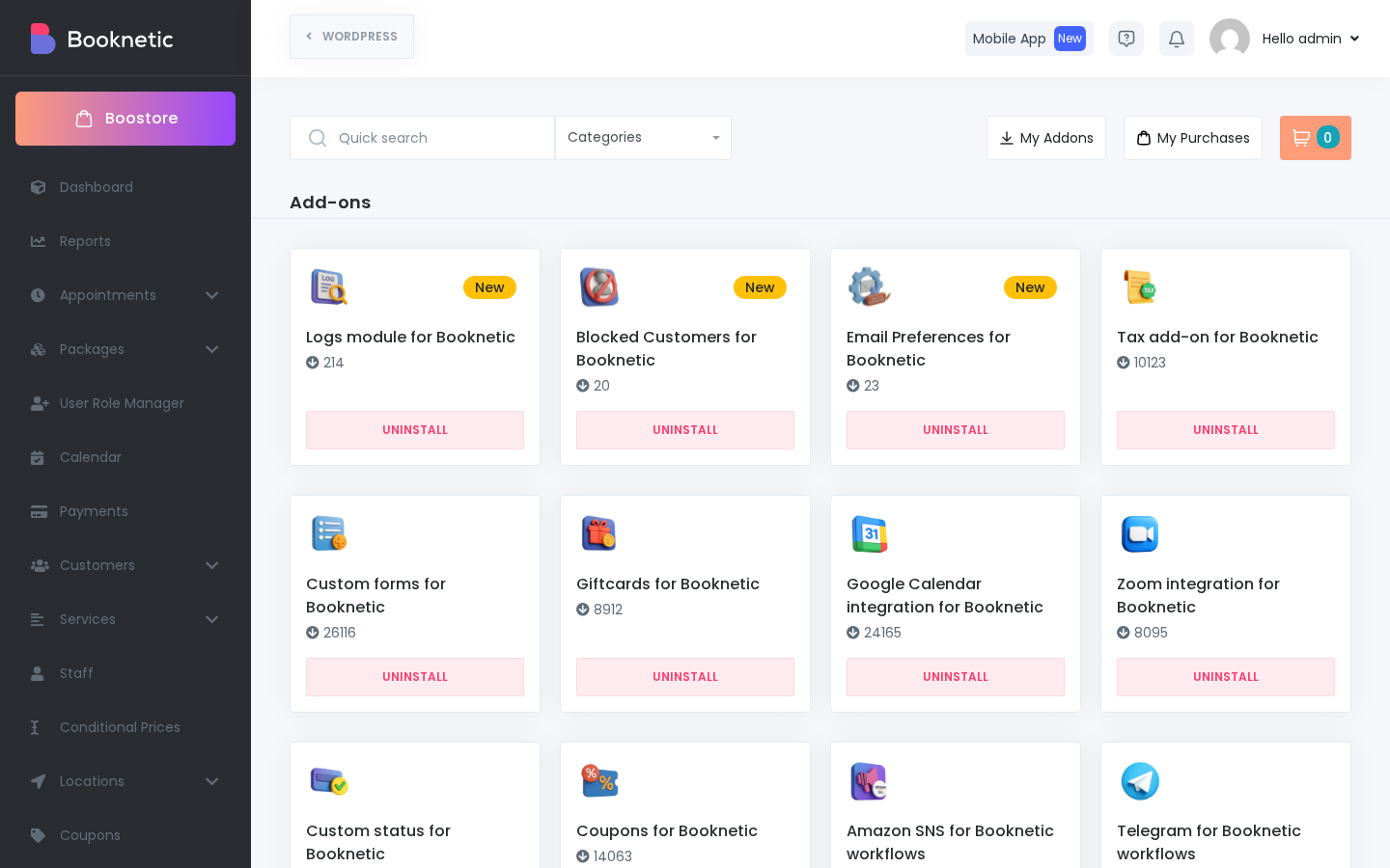 Booknetic Boostore marketplace inside the admin panel
