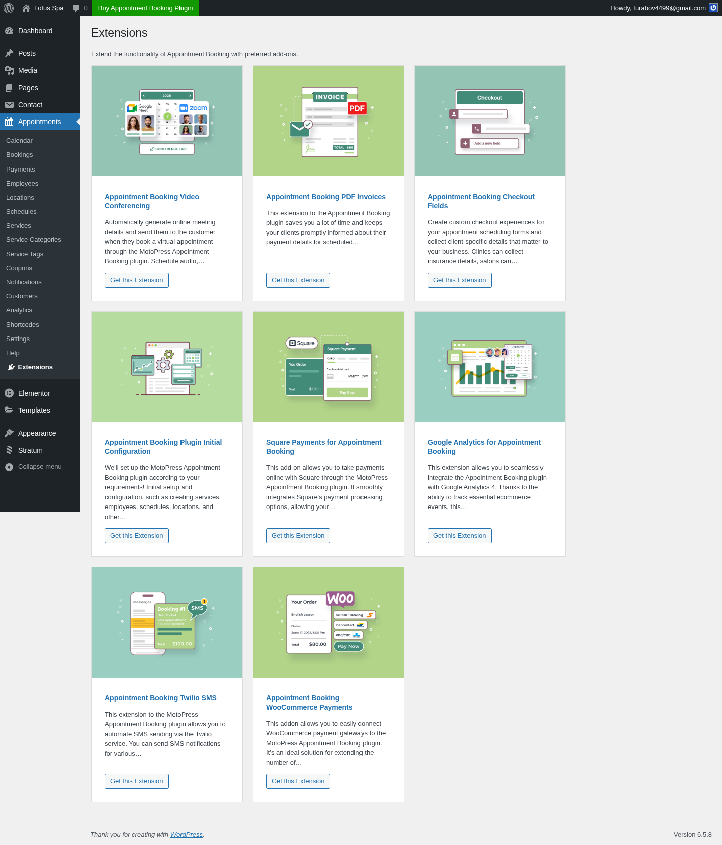 MotoPress admin Extensions — all 7 official paid add-ons listed