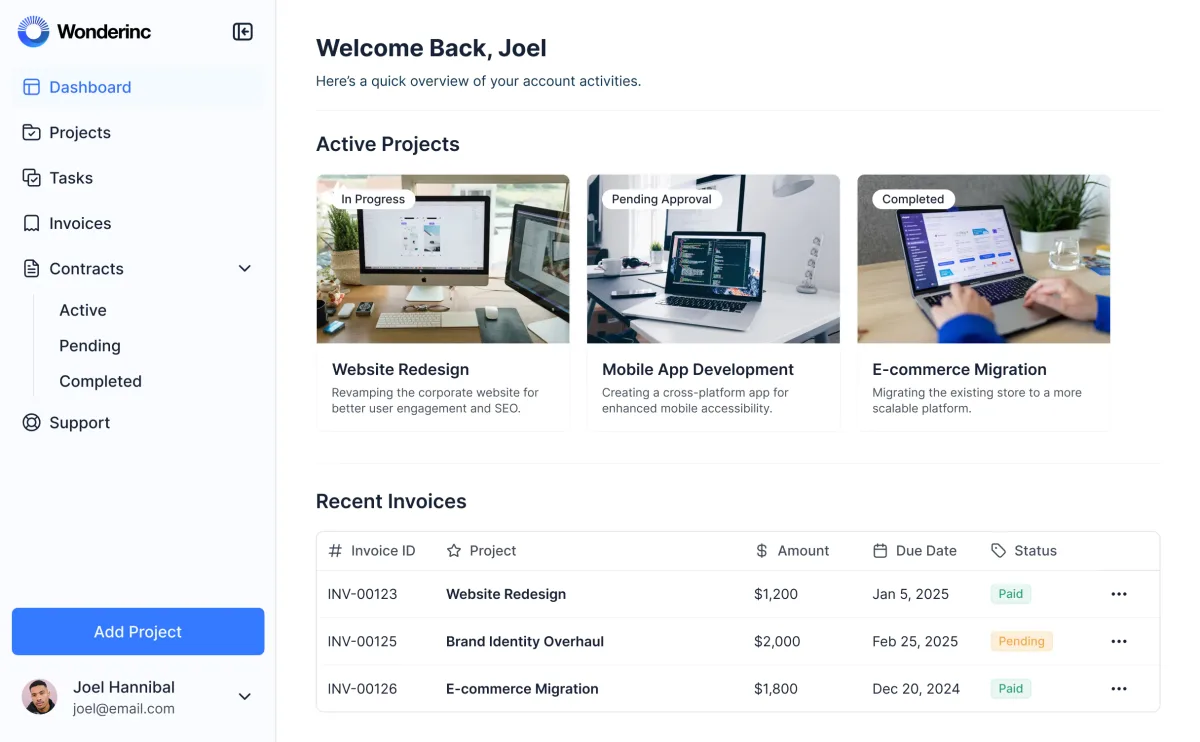 Softr client portal example showing list view, navigation panel, and data records