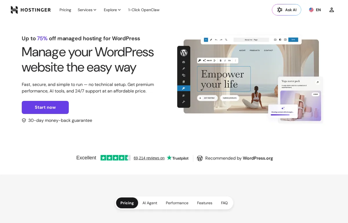 Planes de hosting WordPress de Hostinger