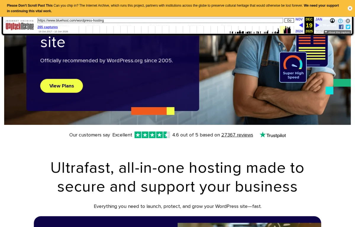 Página WordPress y rating Trustpilot de Bluehost