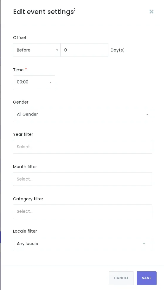 Booknetic regular modal for Customer birthday workflow event settings.