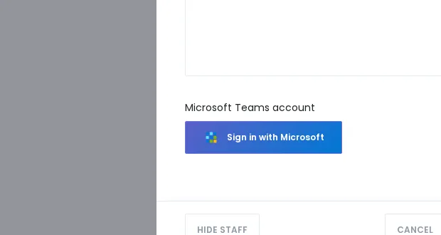 MS Teams Edit Staff — Sign in with Microsoft button close-up