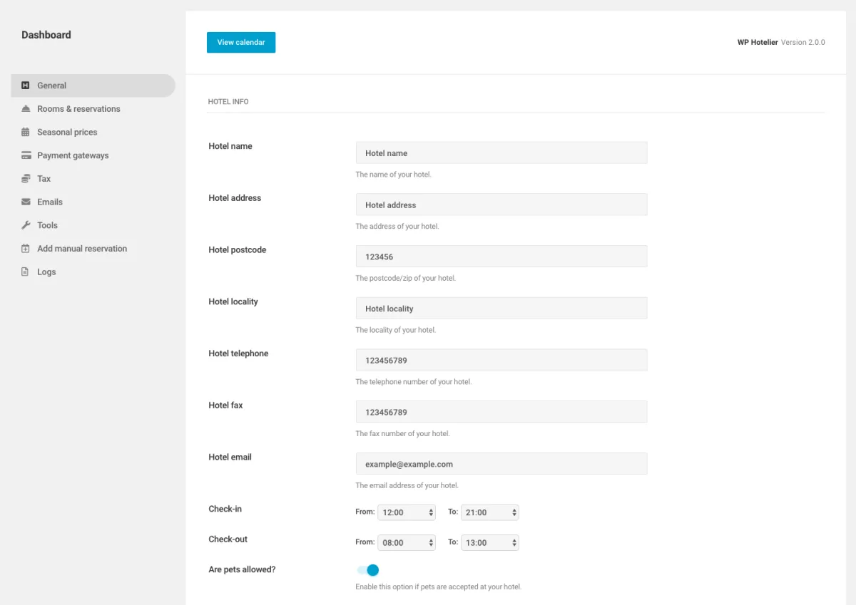 WP Hotelier room listing and booking form on frontend