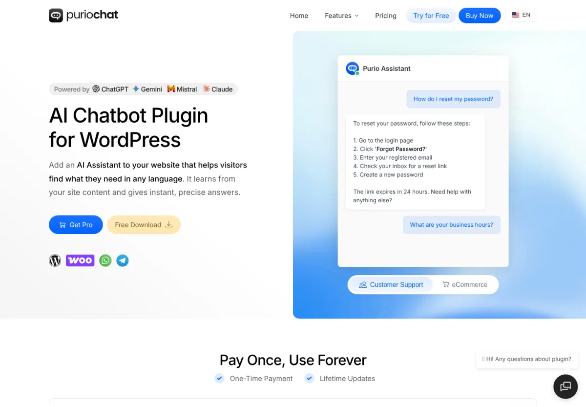 PurioChat AI Chatbot for WordPress screenshot