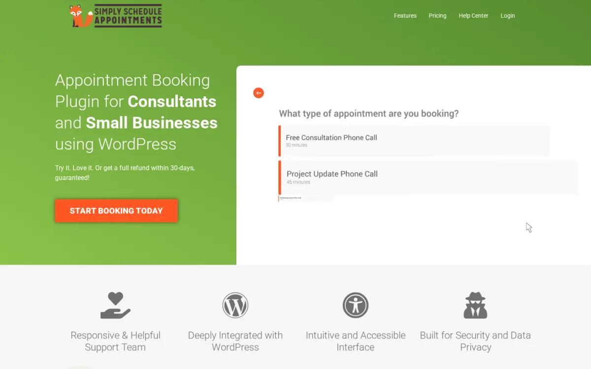 Simply Schedule Appointments WordPress booking plugin homepage