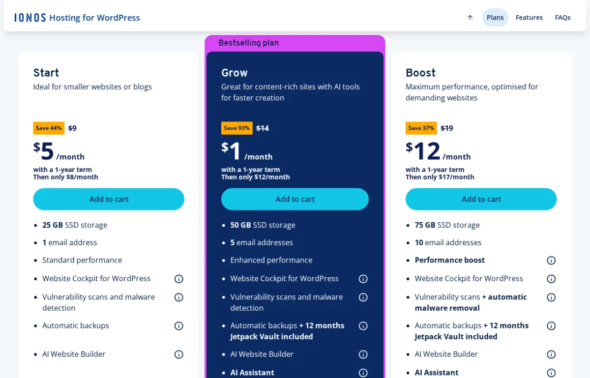 Funciones destacadas de WordPress en IONOS