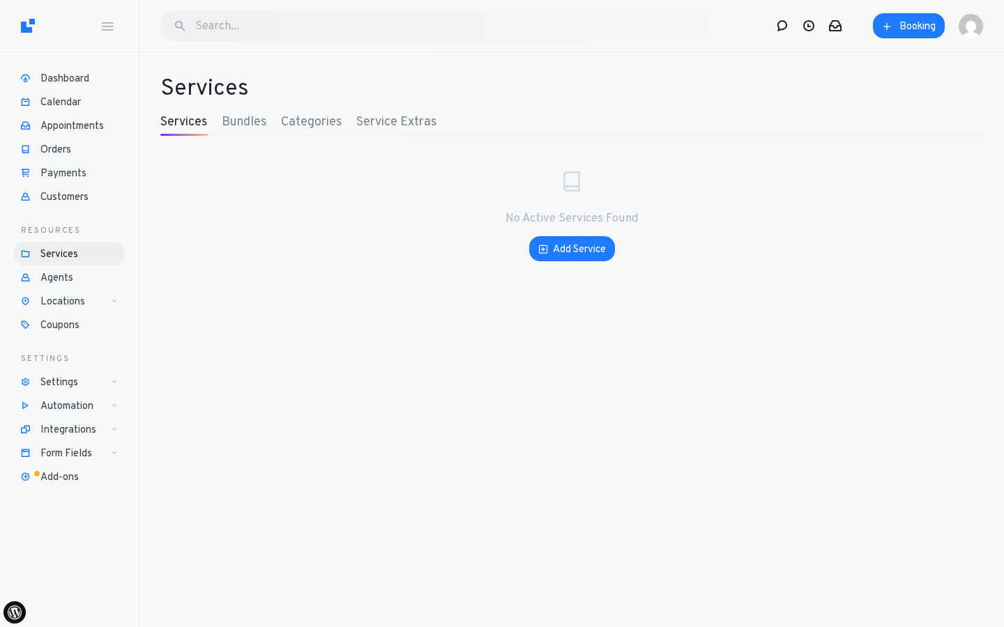 LatePoint admin Services tab — Service / Bundles / Categories / Service Extras