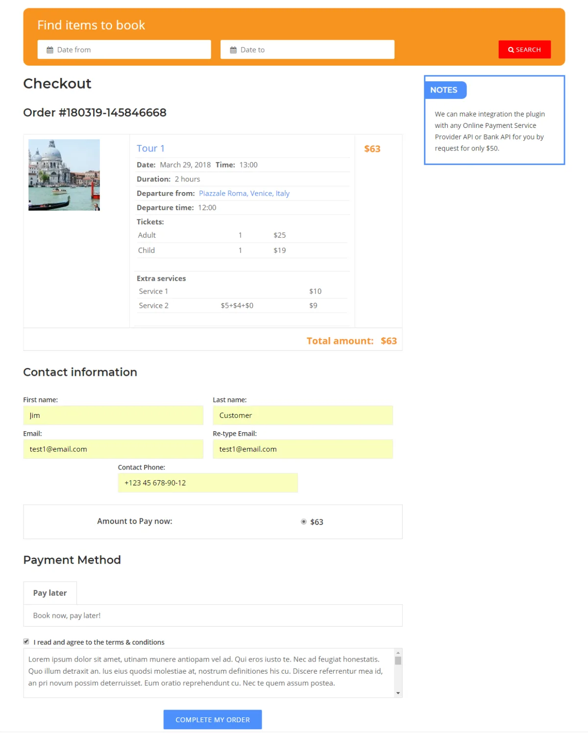 BA Book Everything front-end availability calendar and booking form for a rental site