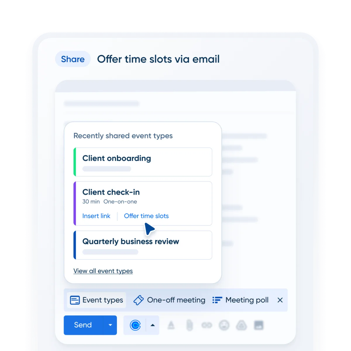 Calendly scheduling link with invitees choosing a meeting slot from the available calendar