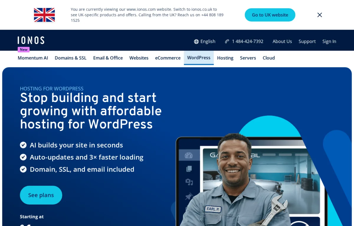 Página principal de WordPress en IONOS