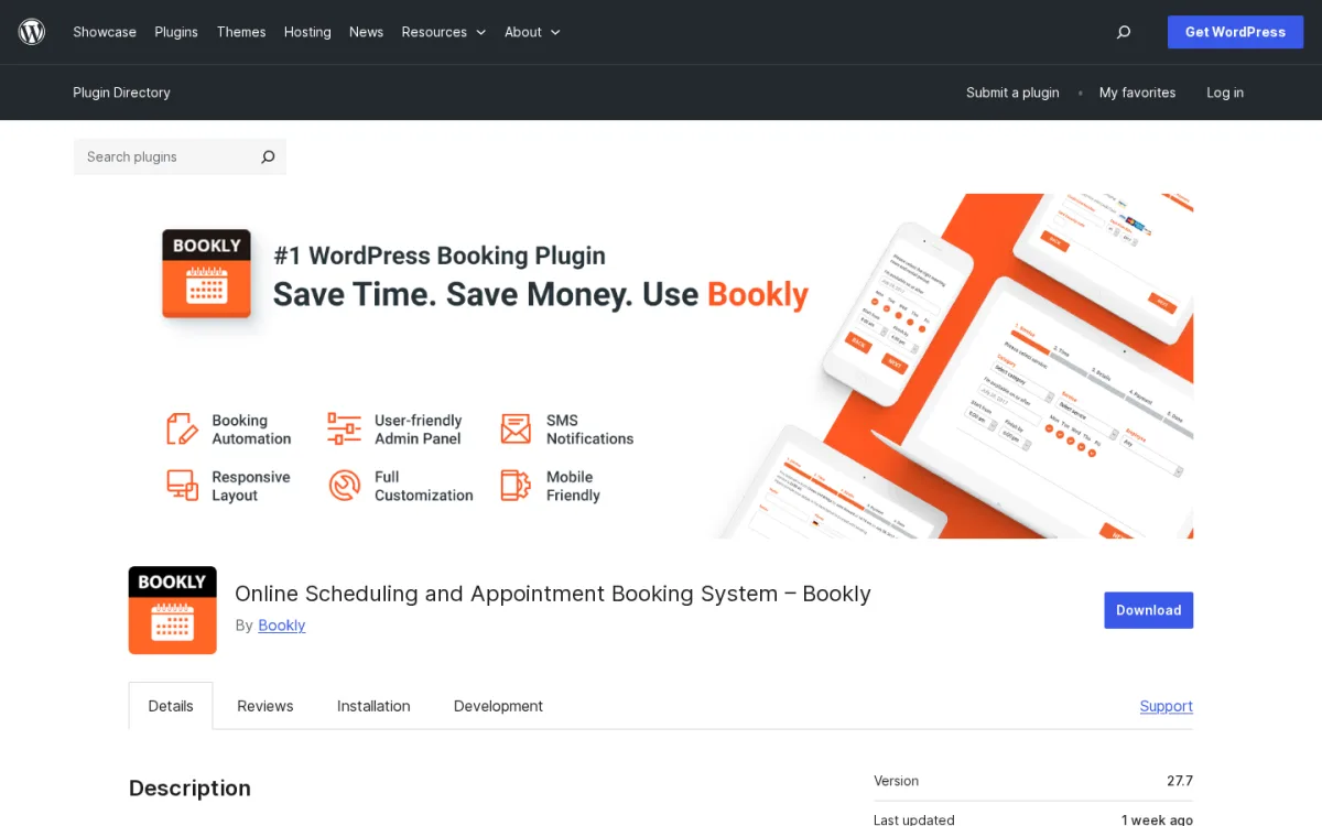 Bookly WordPress booking plugin listing