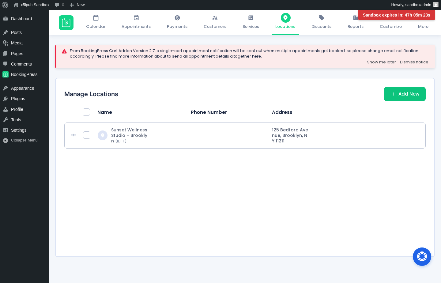 BookingPress admin Locations — multi-location record after creation