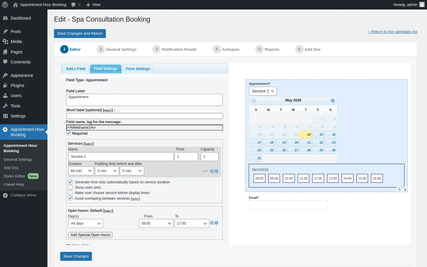 Appointment field settings