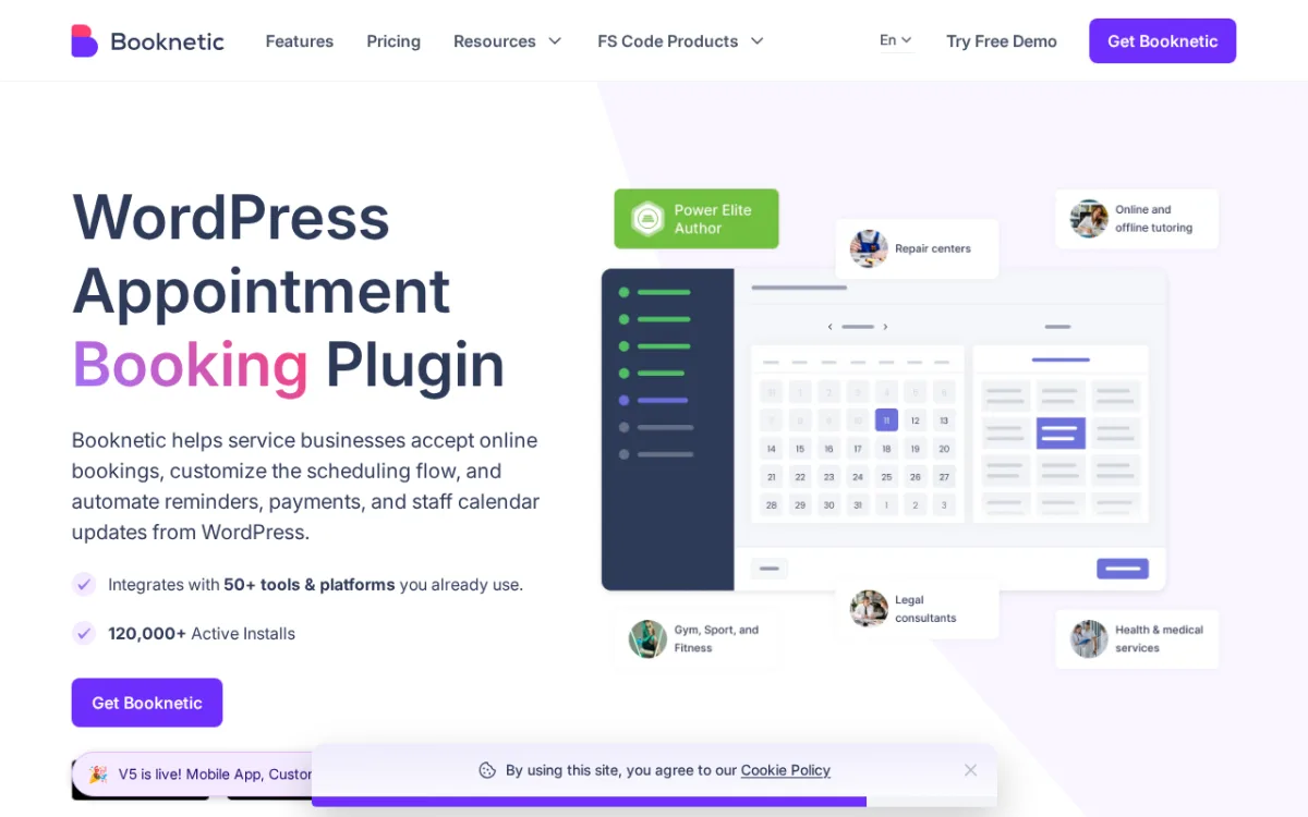 Booknetic WordPress appointment booking plugin homepage