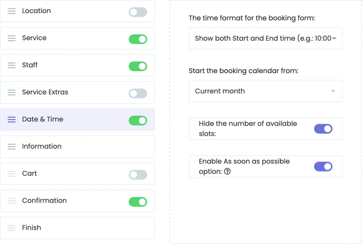 Date and Time step settings with the Enable As soon as possible option switch