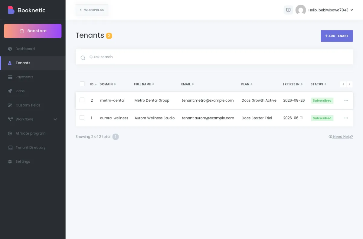 Tenants list