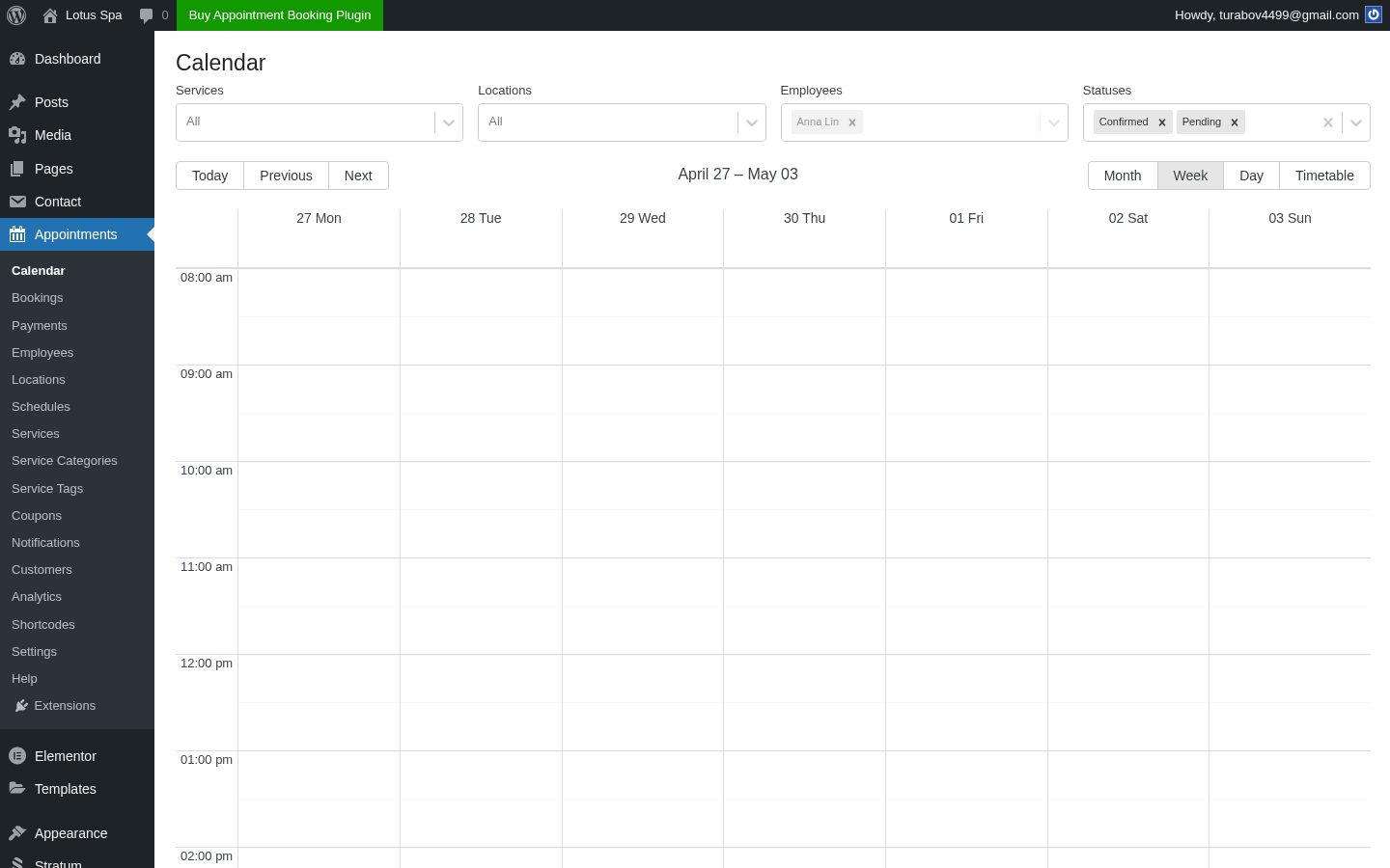 MotoPress-Admin-Calendar — Filter und Zeitraster in der Wochenansicht