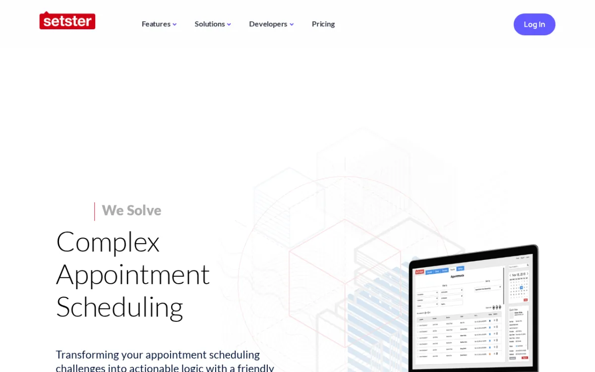 Setster enterprise scheduling platform homepage