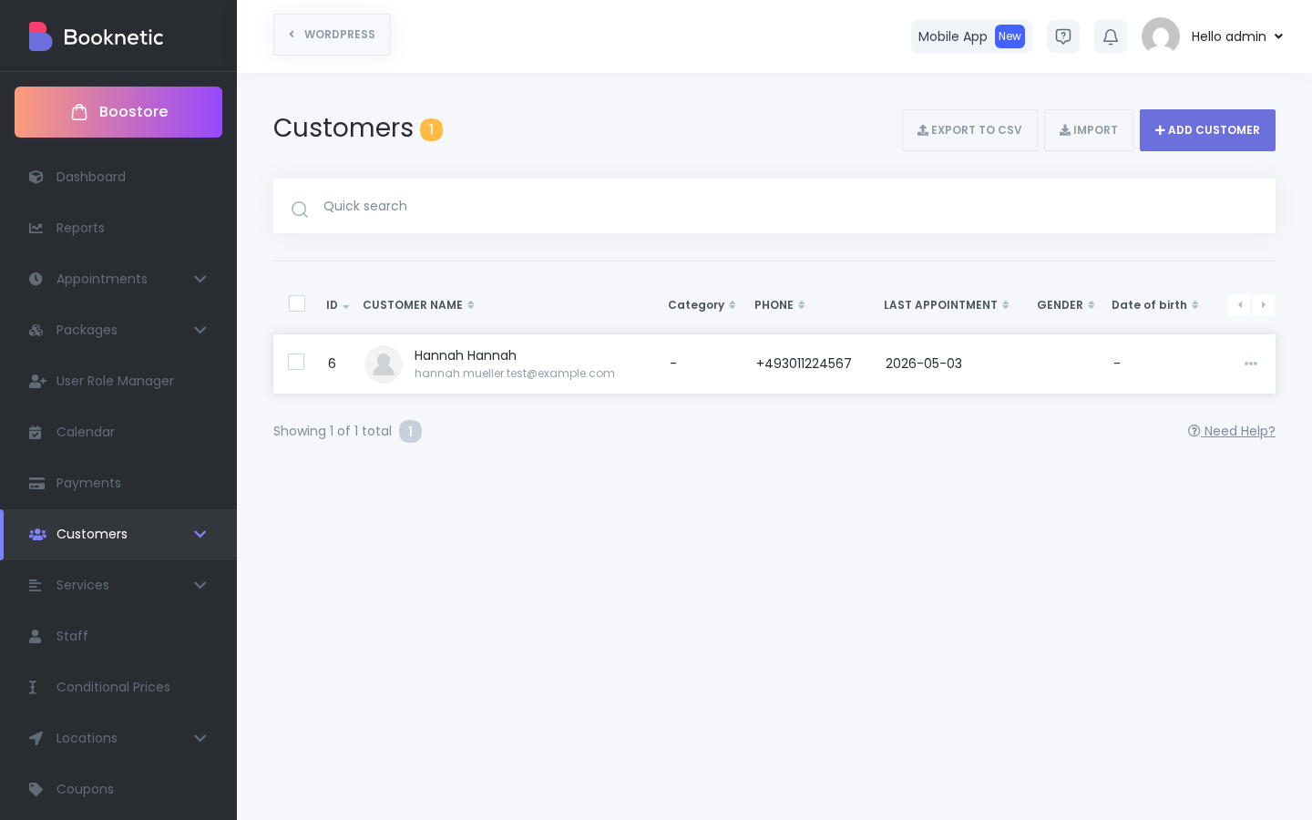 Booknetic customers list with auto-created records after booking