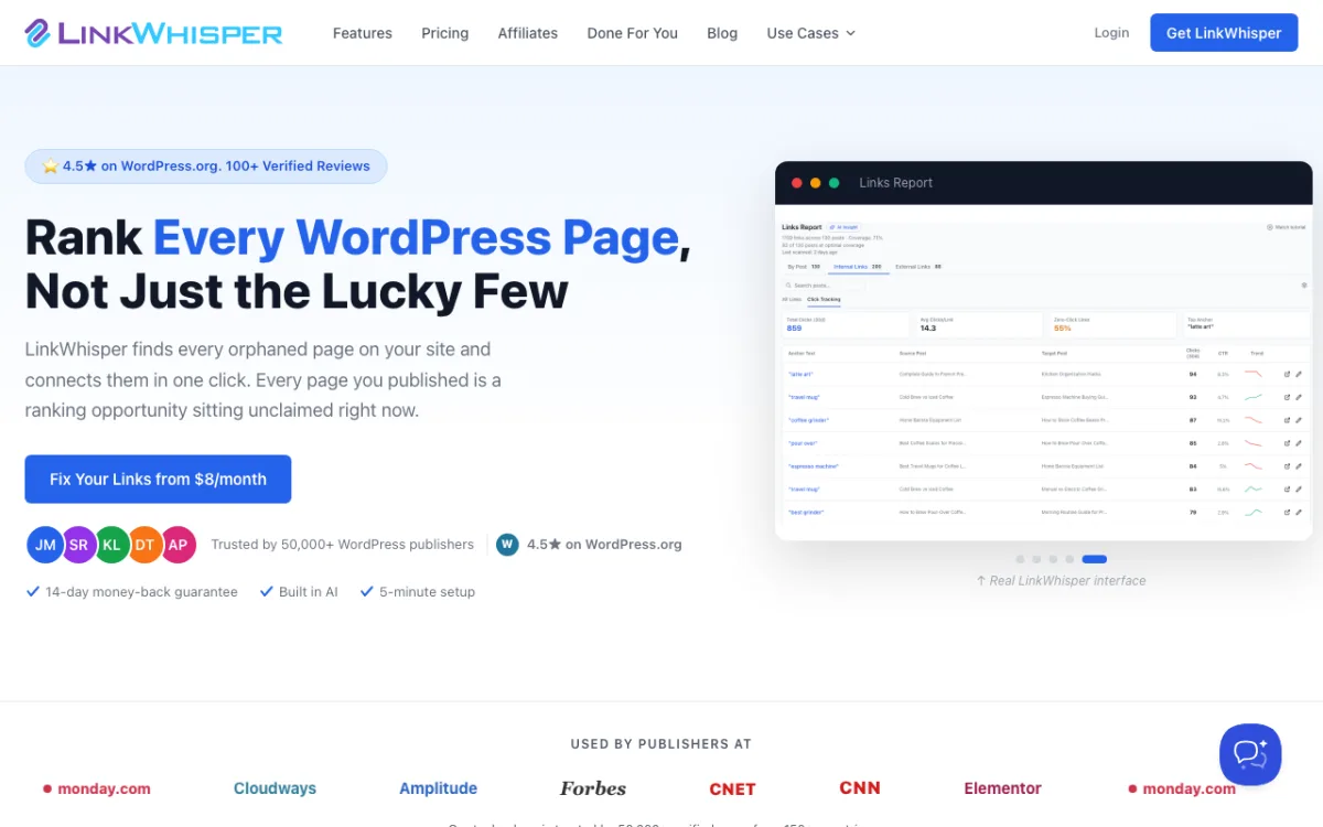 Link Whisper internal linking plugin homepage