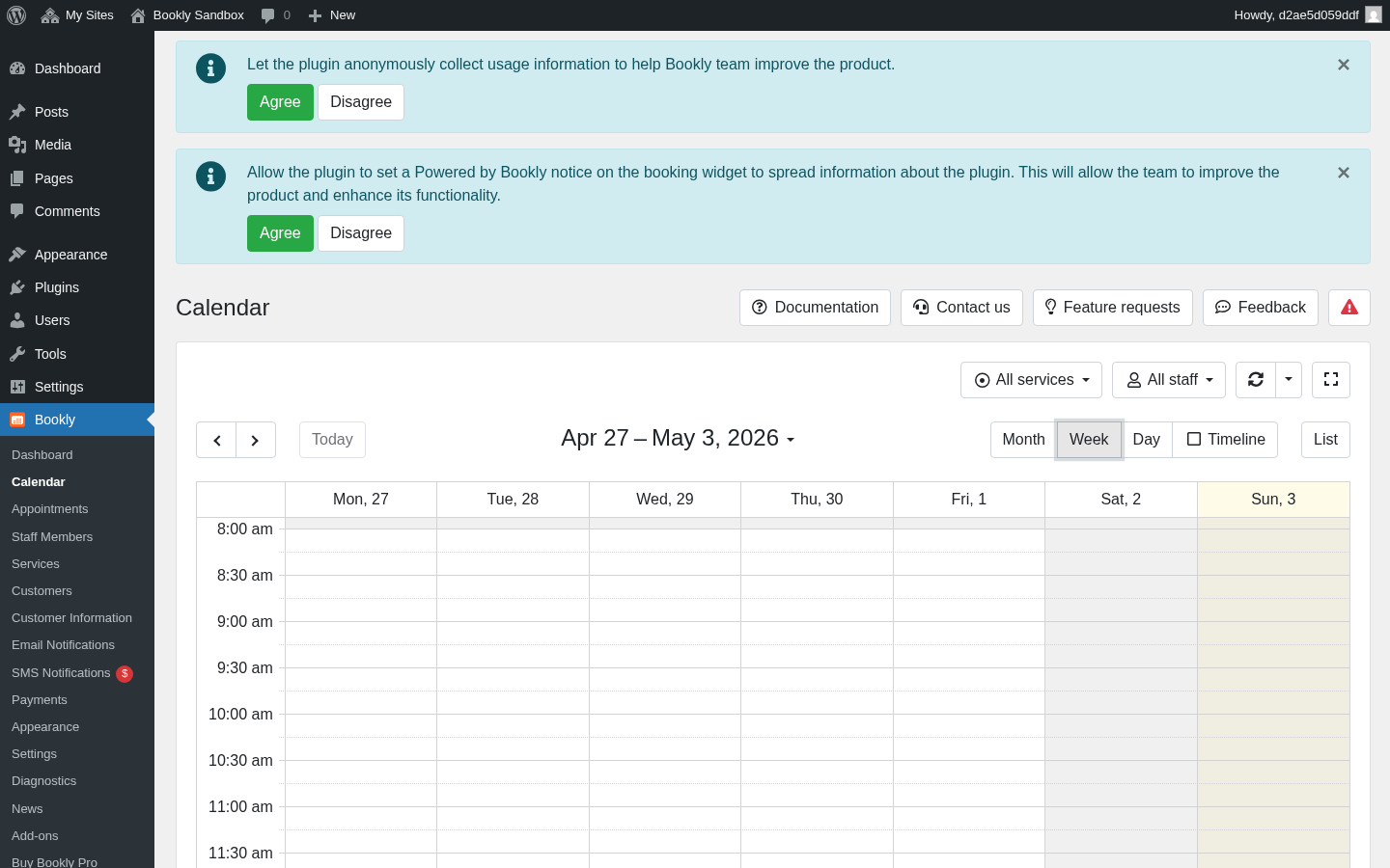 Bookly Pro admin Calendar — Day view with the booked appointment