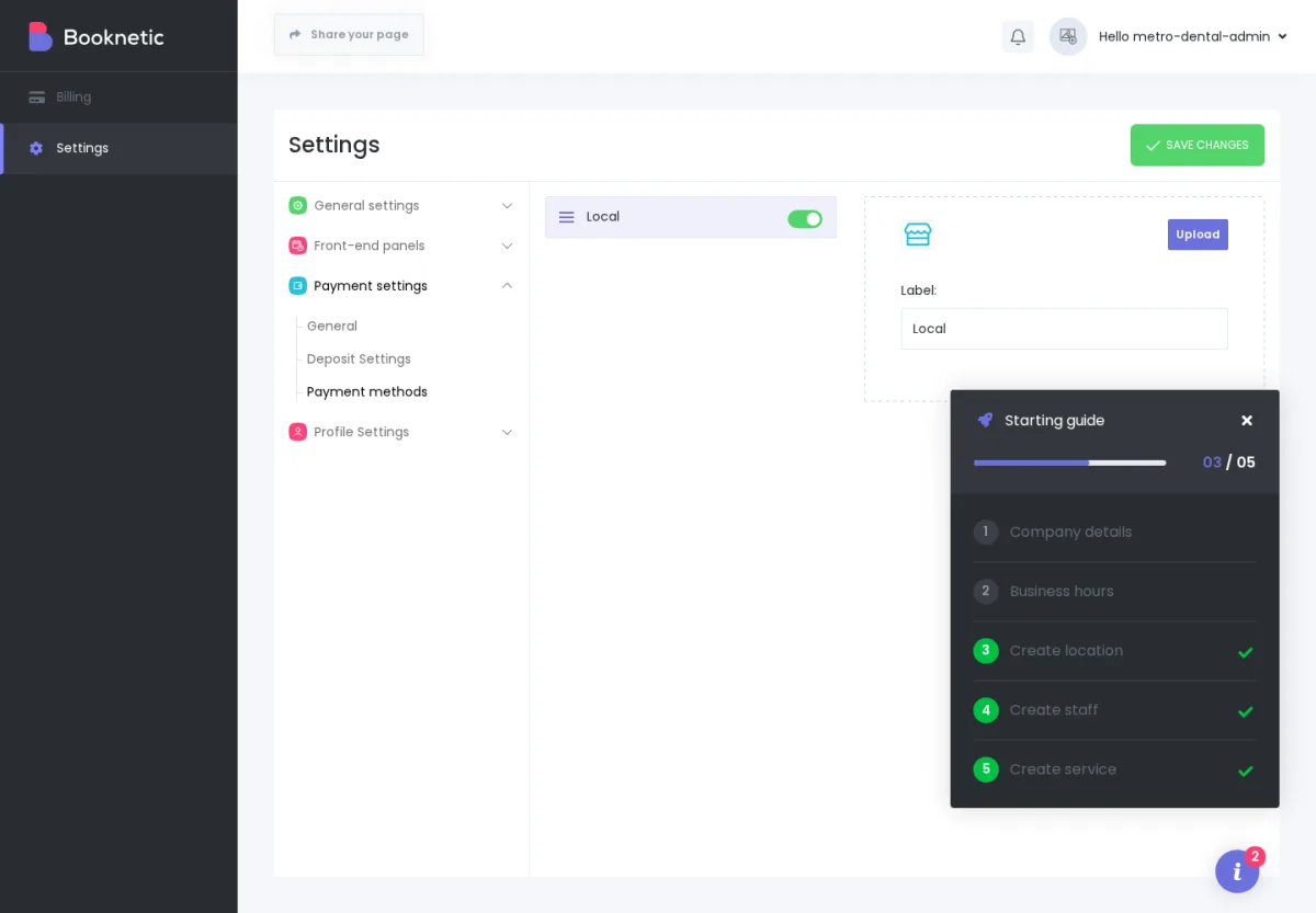 Tenant Settings → Payment Settings — the tenant's own customer-payment gateways
