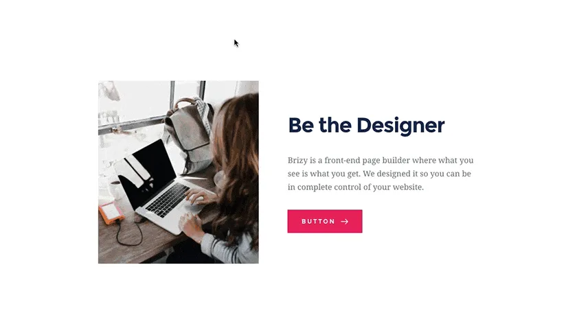 Brizy page builder with contextual editing toolbar